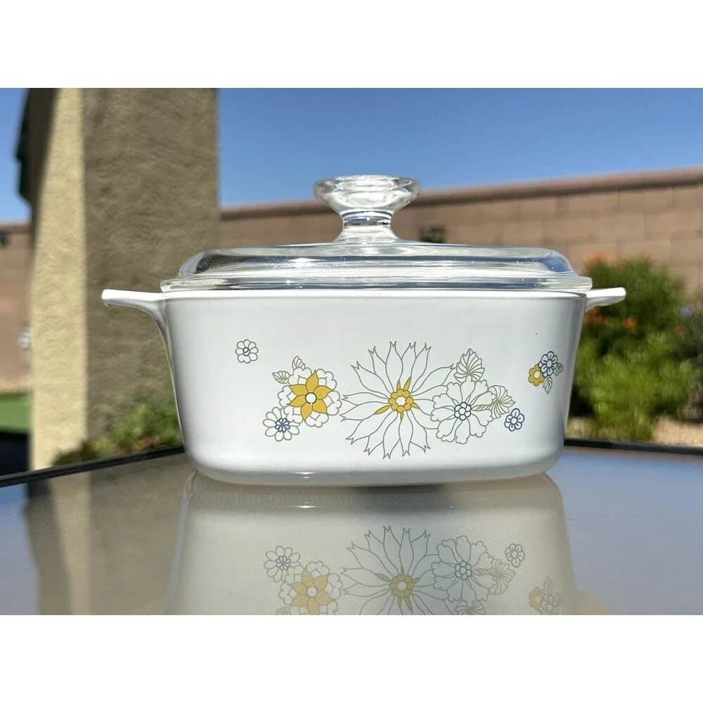 Corning Ware Floral Bouquet A 1 1/2 B 1.5 Q Casserole Dish Glass Lid Vintage 70s